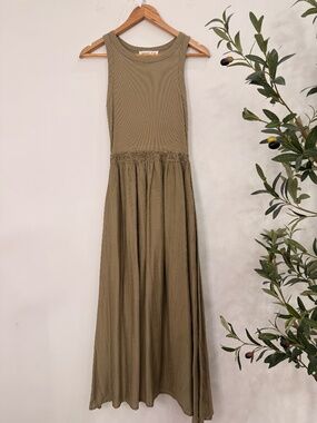 Rachel Zoe Olive Green Ribbed Tank Midi Dress with Pockets Women's Medium